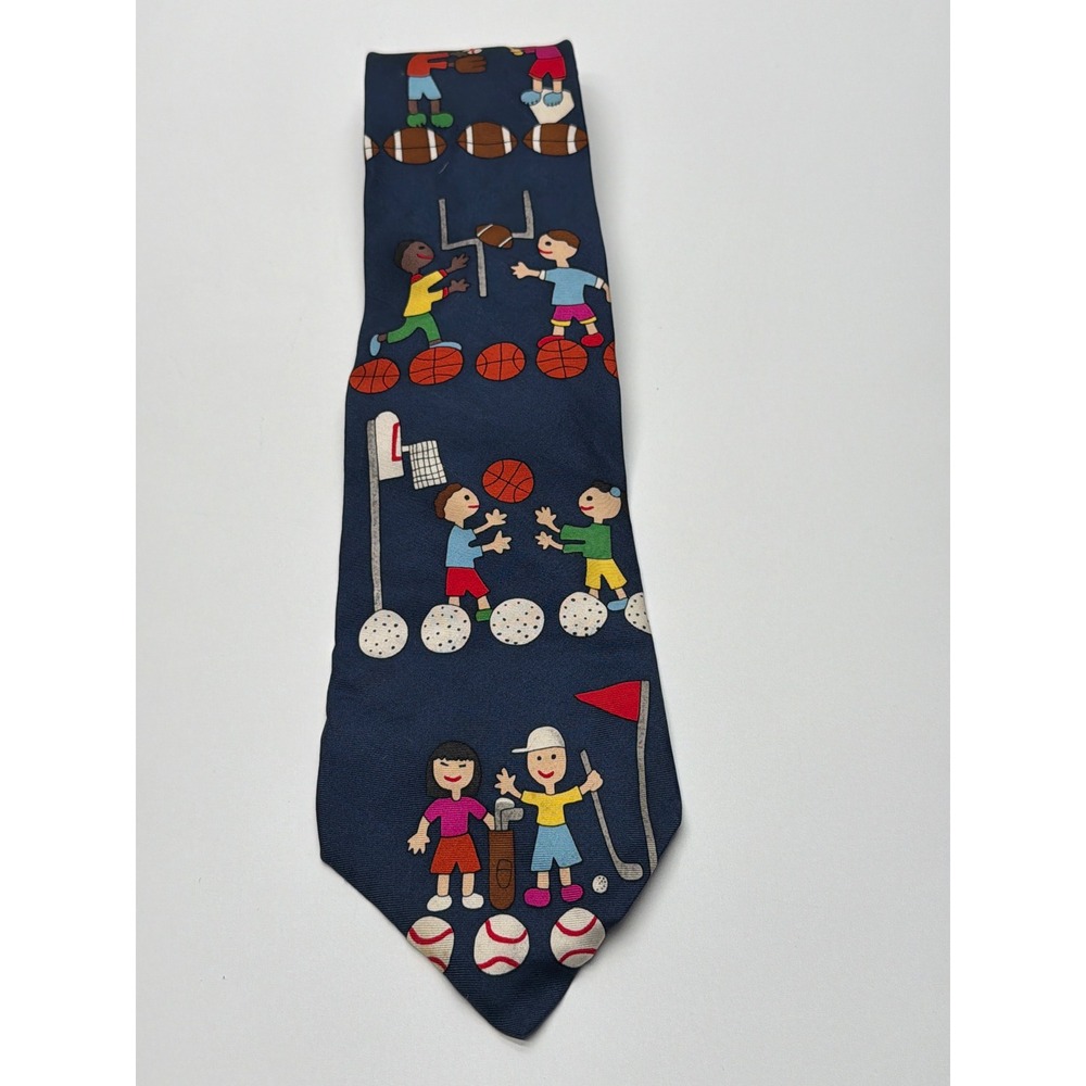 Save the Children Mens Silk Tie Sports Crazy‎ Novelty Navy Blue Basketball Golf